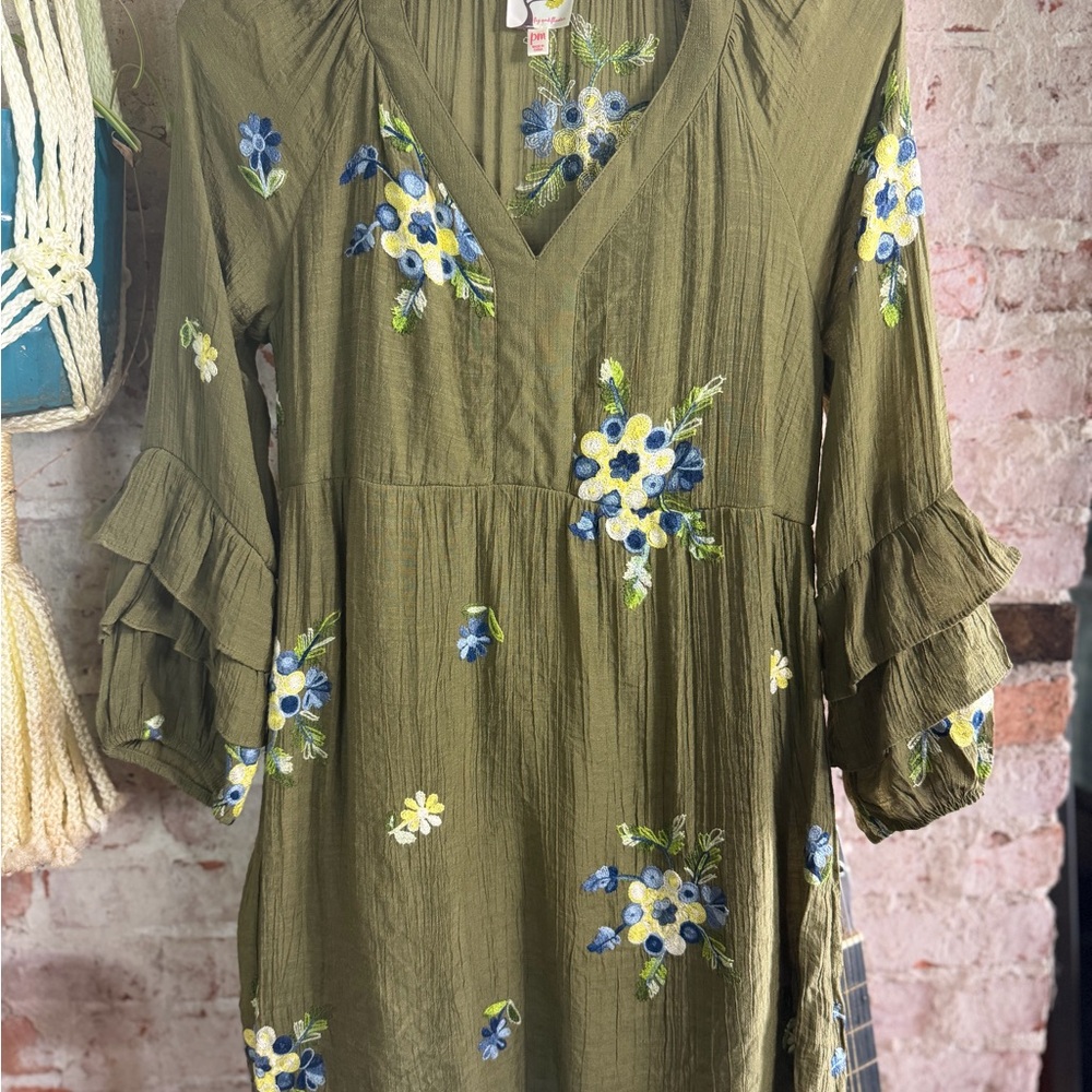 Fig and Flower Olive Green Floral Mini Dress